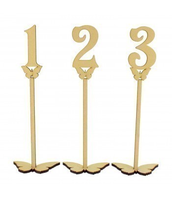Laser Cut 6mm Wedding Table Numbers on Stands - Butterfly Design